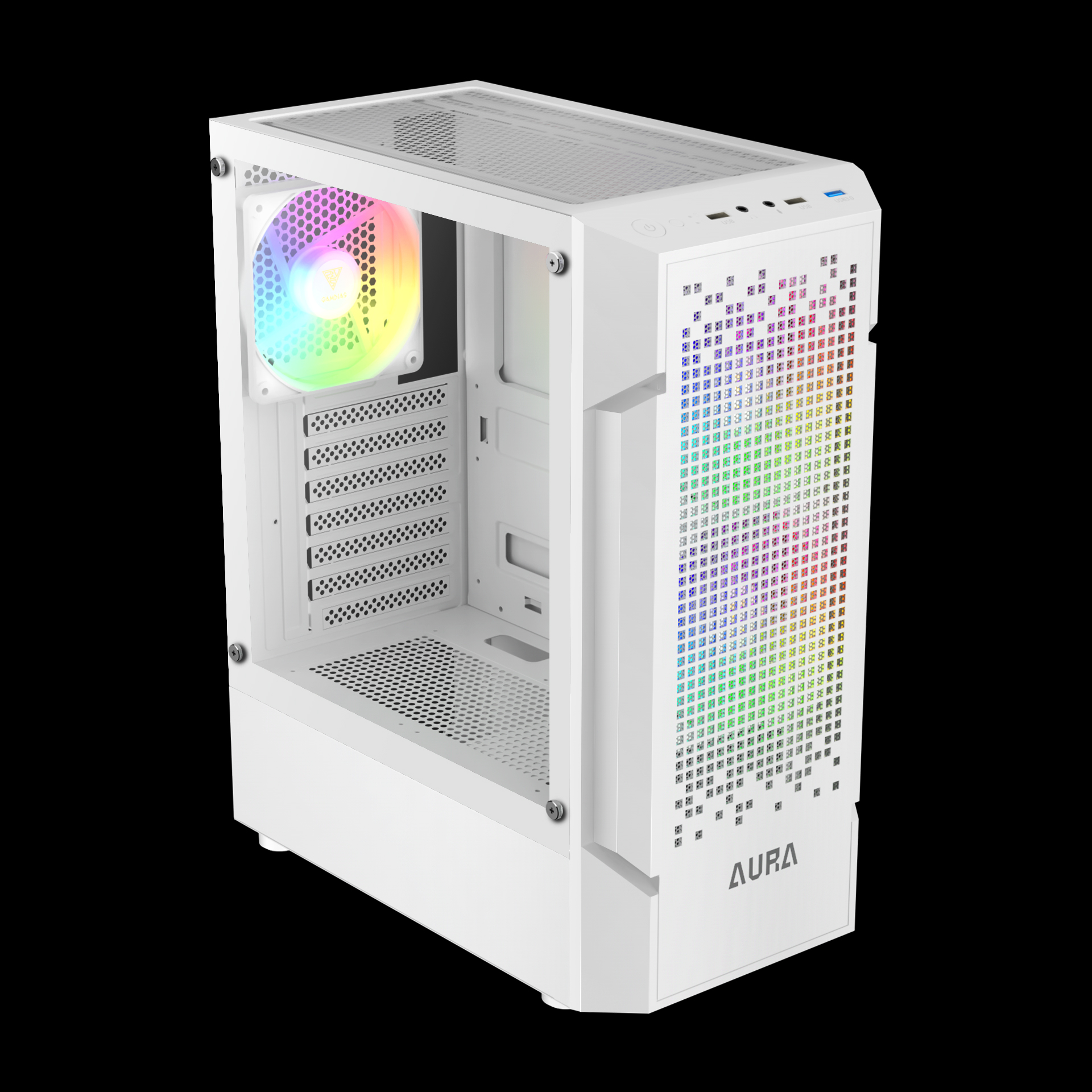 GAMDIAS AURA GC7 ARGB Mid Tower Gaming Case - White GAMDIAS AURA GC7 ARGB Mid Tower Gaming Case - White